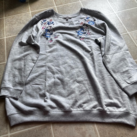 Woman Within Gray Floral Sweater - Picture 2 of 3